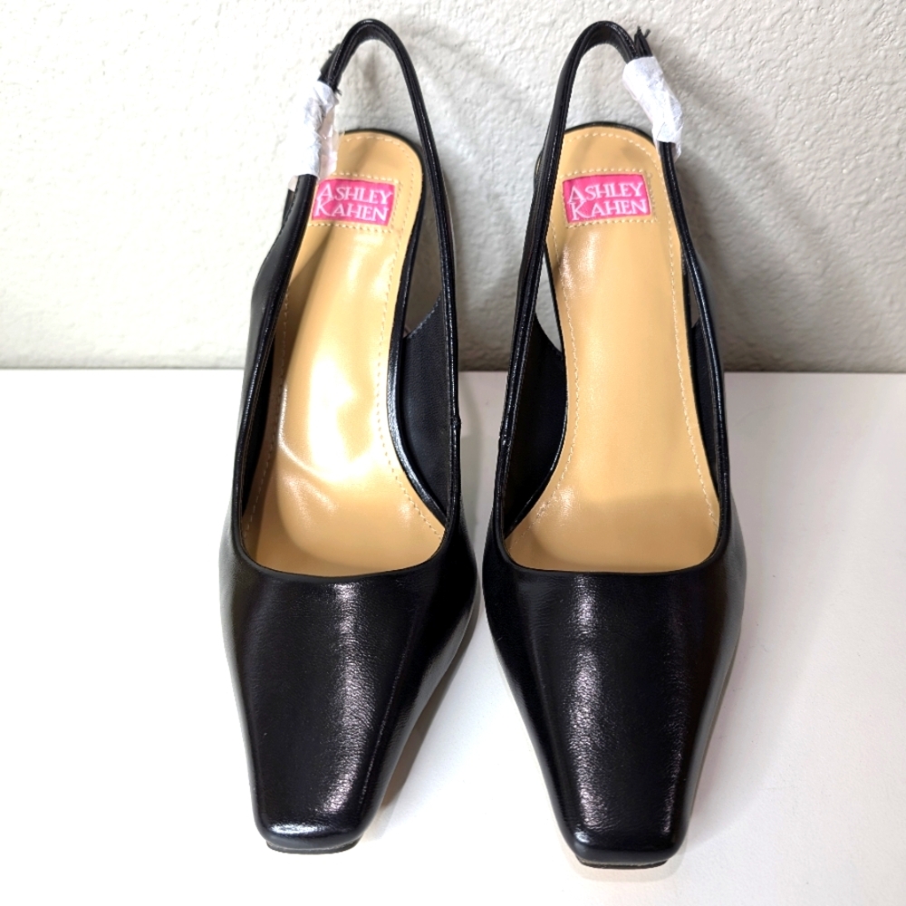 Ashley Kahen black slingback salsa heels 8